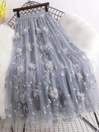 SPÓDNICA MAXI MIDI DŁUGA SZARA HAFT TIUL KWIATY vintage retro delikatna