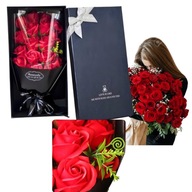 DUŻY BUKIET RÓŻ MYDLANYCH FLOWER BOX KWIATY XXL OGROMNY PREZENT WALENTYNKI
