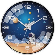 ZEGAR ŚCIENNY DLA DZIECI 30CM KOSMOS ASTRONAUTA CICHY DO POKOJU DZIECKA