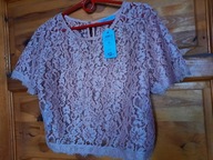 Bluzka damska różowa koronkowa krótki rękaw (XL)