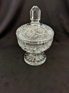 Piękna kryształowa duża misa z przykrywką z ciężkiego kryształu