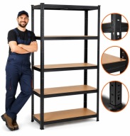 REGAŁ METALOWY MAGAZYNOWY WARSZTATOWY CZARNY DO GARAŻU PIWNICY - 5 PÓŁEK