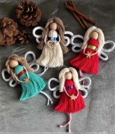 Aniołki - ozdoby choinkowe z makramy