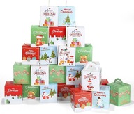 24x Świąteczne pudełko prezentowe z uchwytem 8 wzorów 9x9x10 cm