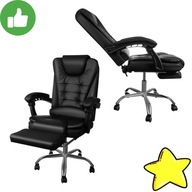 FOTEL BIUROWY OBROTOWY Z PODNÓŻKIEM CZARNY MALATEC FUNKCJA LEŻANKI