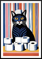 A3 ŚMIESZNY PLAKAT DO ŁAZIENKI TOALETY WC KOT Z PAPIEREM NA GŁOWIE, HUMOR
