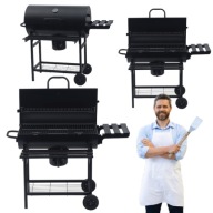 GRILL WĘGLOWY DUŻY ŻELIWNY RUSZT OGRODOWY Z POKRYWĄ POPIELNIK TERMOMETR