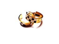 Kolczyki Złote Czarne Białe Kratka Szachownica Kółka Stal Chirurgiczna
