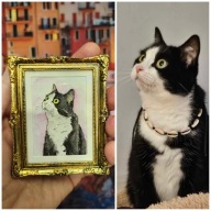 Portret kota lub psa miniaturka ręcznie malowany obrazek w ramce