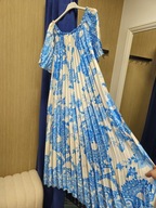 Sukienka biała Uni w kwiaty niebieskie, satyna Italy !!!