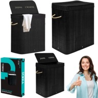 KOSZ NA PRANIE BIELIZNĘ DUŻY BAMBUSOWY CZARNY DUŻY SKŁADANY DWUKOMOROW 100L