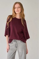 CARRY bawełniany T-shirt oversize bordowy damski S