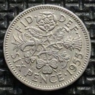 *WIELKA BRYTANIA [0841] *SIX 6 PENCE 1955 *Elizabeth II, Róża Tudorów, oset