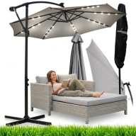 PARASOL OGRODOWY LED DUŻY Z WYSIĘGNIKIEM SOLIDNY OŚWIETLONY LAMPKI SOLARNE