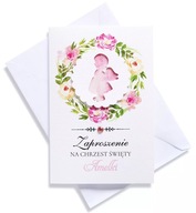 ZAPROSZENIA na CHRZEST dla DZIEWCZYNKI ażurowe BOHO PERSONALIZOWANE kopertą