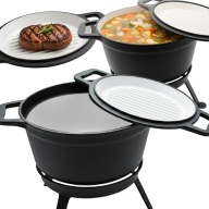 KOCIOŁEK ŻELIWNY EMALIOWANY GARNEK MYŚLIWSKI NA OGNISKO Z PATELNIĄ 8L