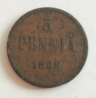 moneta Finlandia pod okupacją 5 pennia 1866 car Aleksander II
