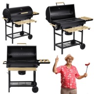 GRILL WEGLOWY DUŻY OGRODOWY Z POKRYWĄ PÓŁKAMI POPIELNIK NA KÓŁKACH 57 x 43