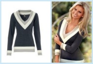 Sweter w serek 34 XS paski bluzka koszula tunika