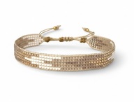 Bransoletka tkana z koralików Miyuki etno beżowa kremowa + złota