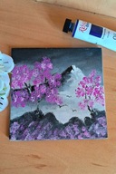 Mini obraz na płótnie malowany olejem Sakura Góra mini tiny painting