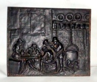 Scenka rodzajowa z szynku - stara plakieta żeliwna .