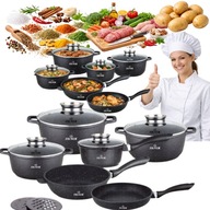 ZESTAW GARNKÓW MARMURKOWYCH INDUKCJA GAZ ZESTAW GARNKI PATELNIA RONDEL DUŻE