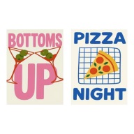 Zestaw Plakatów „Bottoms Up & Pizza Night” – Ilustracyjne Plakaty Kuchenne