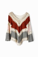 Boho bluzka etno oversize crochet hippie folk S róż szary ceglasty falbany