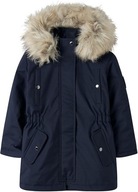 Name It parka dziewczęca 140 długa kurtka granatowa płaszcz granatowy