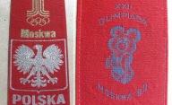 Proporczyk : OLIMPIADA Moskwa 1980 Niedźwiadek MISZKA żakard ORZEŁ POLSKA
