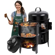 GRILL WĘDZARNIA OGRODOWA WĘGLOWA PALENISKO TERMOMETR METALOWA PRZENOŚNY 3W1