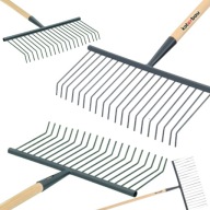 GRABIE OGRODOWE METALOWE DO LIŚCI TRAWY Z DREWNIANYM TRZONKIEM DRUCIANE