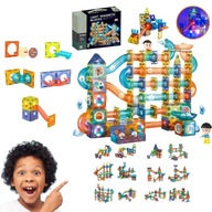 DUŻE KLOCKI MAGNETYCZNE KONSTRUKCYJNE EDUKACYJNE ŚWIECĄCY TOR KULKOWY 202el