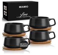 Zestaw MIAMIO Luxe Filiżanki 320 ml 4 sztuki z podstawkami drewnianymi