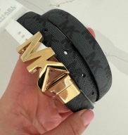 Michael Kors szary pasek dwustronny skórzany złote logo 2 cm M