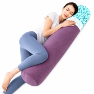 Poduszka Wałek Memory Foam 90x20cm do Spania na Boku Welurowa Fioletowa