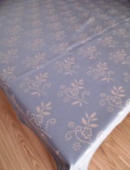 Obrus niebieski, żakardowy bawełniany, 140x220 cm, Kwiaty
