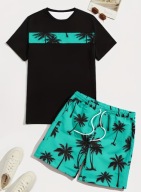 Komplet Męski Letni Retro Miami – Koszulka + Szorty Palm Beach Turkusowe M