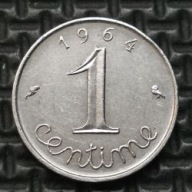 *FRANCJA [0124]*1 centym 1 CENTIME 1964 Piąta Republika, Kłosy Republika