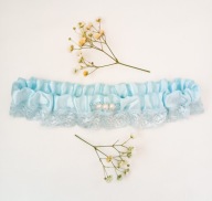 Podwiązka ślubna Ada niebieska błękitna koronkowa koraliki jakość PLUS SIZE