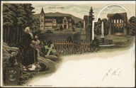 Gruss aus Heisterbac.h Kirche vor 1808 Ruine Heisterbach - 1898 Litho