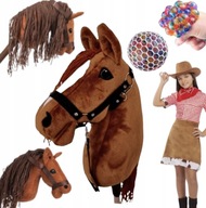 KOŃ NA KIJU GŁOWA KONIA HOBBY HORSE KONIK Z GRZYWĄ DŹWIĘK + SLIME PIŁKA 2W1