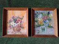 Ręcznie malowane kwiaty - dwie stare polskie miniatury z PRL-u