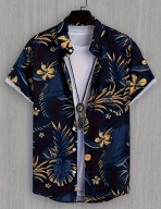Koszula Męska Hawajska Tropical Granatowa Retro Miami Summer Beach Shirt L