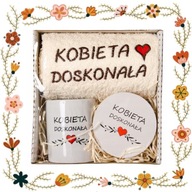 ZESTAW PREZENTOWY KOMPLET RĘCZNIK KUBEK PODKŁADKA PREZENT NA DZIEŃ KOBIET