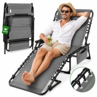 LEŻAK OGRODOWY PLAŻOWY SKŁADANY LEŻANKA ŁÓŻKO FOTEL Z KIESZONKĄ I PODUSZKĄ