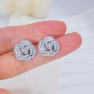 KOLCZYKI KWIATY KAMELIA PLATEROWANE BIAŁE MIEDZ VINTAGE