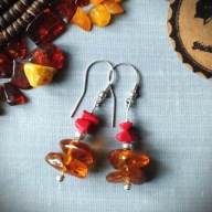 Srebro 925 kolczyki z bursztynem bałtyckim czerwienią BlackberriesArts