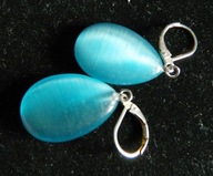 Kwarc Kocie Oko, duże niebieskie kolczyki, łezki w srebrze